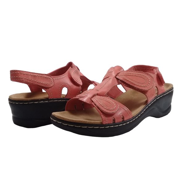 Clarks Women's Lexi Open Toe Sling Back Coral Leather Sandals Size 11M - Picture 13 of 13